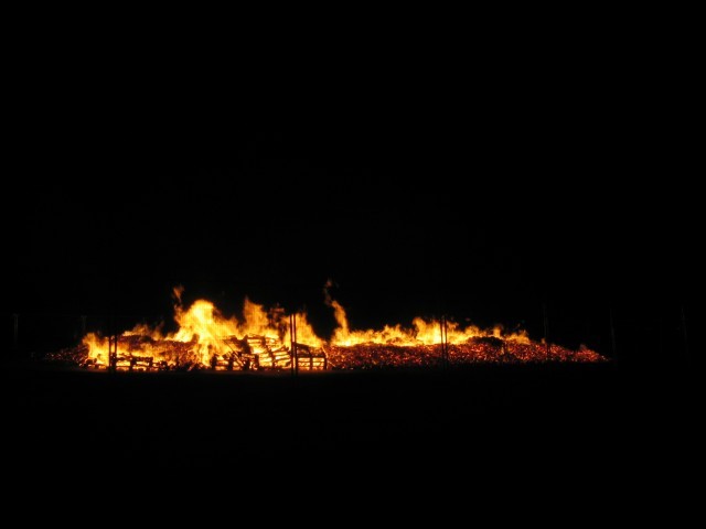 Bonfire burning down