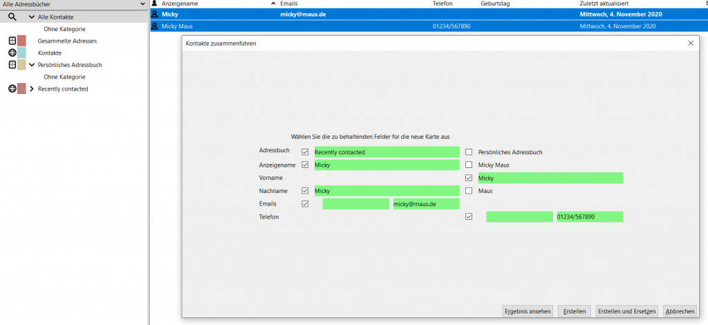 Thunderbird - Kontakte zusammenführen