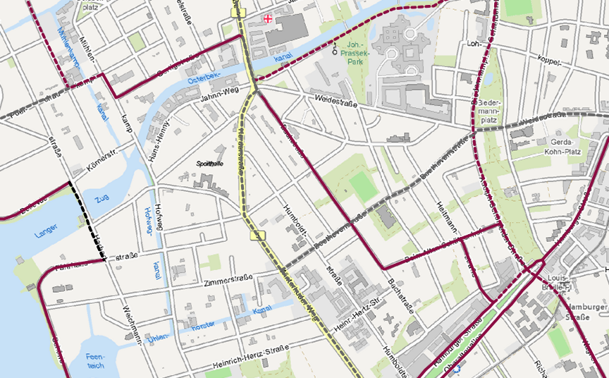 Ausschnitt aus Radroutennetz Hamburg